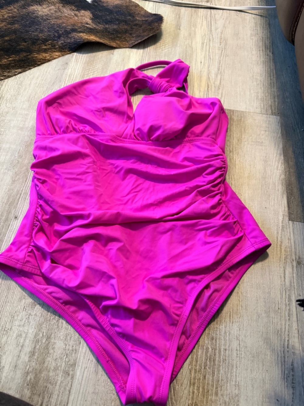 sofia by sofia vergara Hot Pink Ruched Halter One-Piece Swimsuit